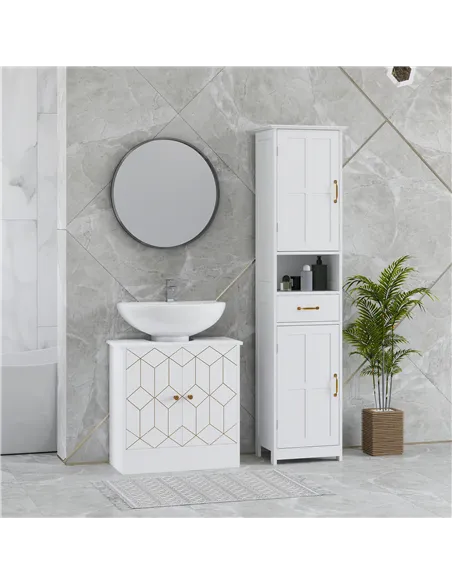HOMCOM Under Sink Bathroom Cabinet, Under Sink Cabinet with Adjustable Shelf and Open Compartment for Basin with or without Pede