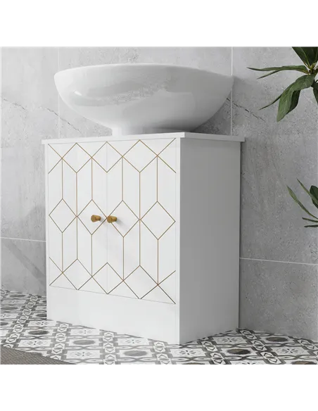 HOMCOM Under Sink Bathroom Cabinet, Under Sink Cabinet with Adjustable Shelf and Open Compartment for Basin with or without Pede