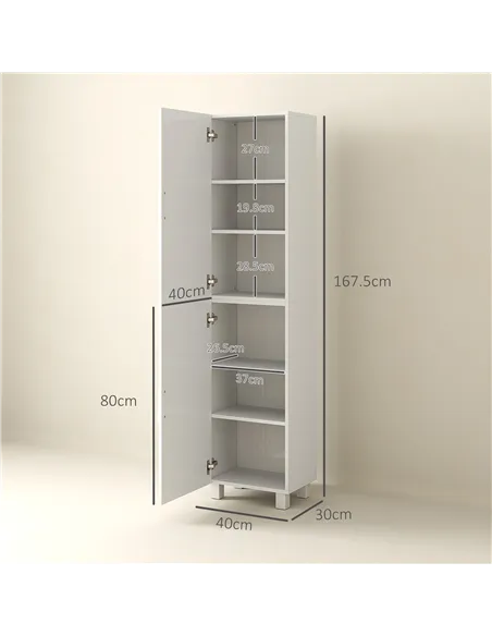 HOMCOM Tall Bathroom Cabinet, Freestanding Bathroom Cabinet with Adjustable Shelves and Double Doors