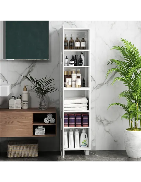 HOMCOM Tall Bathroom Cabinet, Freestanding Bathroom Cabinet with Adjustable Shelves and Double Doors