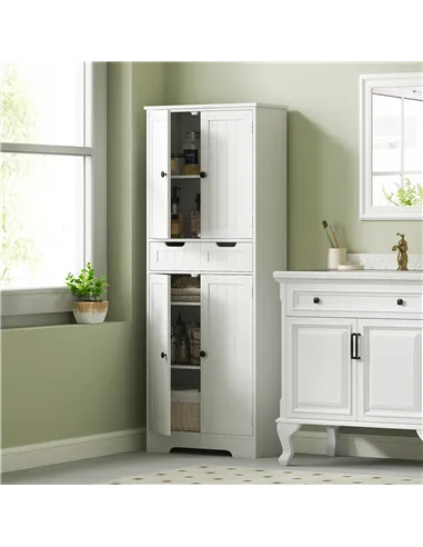 HOMCOM Tall Bathroom Storage Cabinet - White