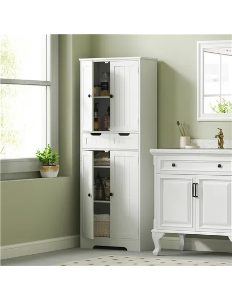 HOMCOM Tall Bathroom Storage Cabinet - White