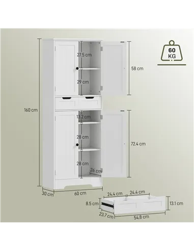 HOMCOM Tall Bathroom Storage Cabinet - White