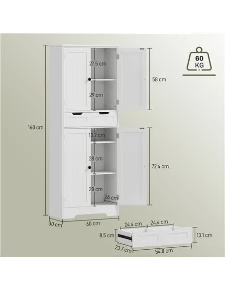 HOMCOM Tall Bathroom Storage Cabinet - White