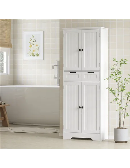 HOMCOM Tall Bathroom Storage Cabinet - White