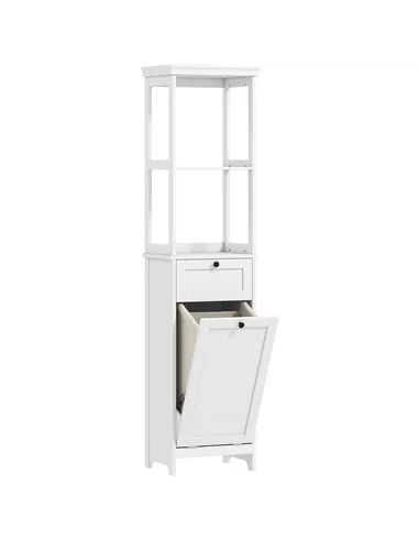 HOMCOM Tall Bathroom Cabinet, with Laundry Basket - White