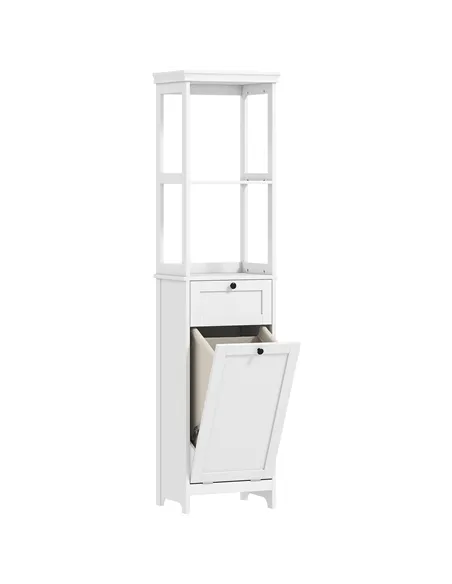HOMCOM Tall Bathroom Cabinet, with Laundry Basket - White
