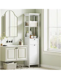 HOMCOM Tall Bathroom Cabinet, with Laundry Basket - White 2