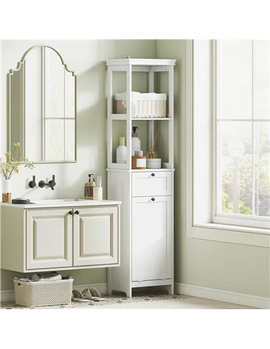 HOMCOM Tall Bathroom Cabinet, with Laundry Basket - White