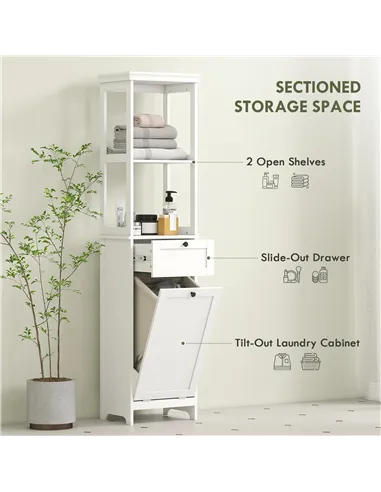 HOMCOM Tall Bathroom Cabinet, with Laundry Basket - White