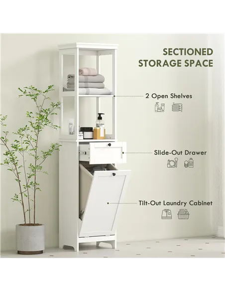 HOMCOM Tall Bathroom Cabinet, with Laundry Basket - White