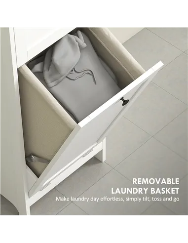 HOMCOM Tall Bathroom Cabinet, with Laundry Basket - White