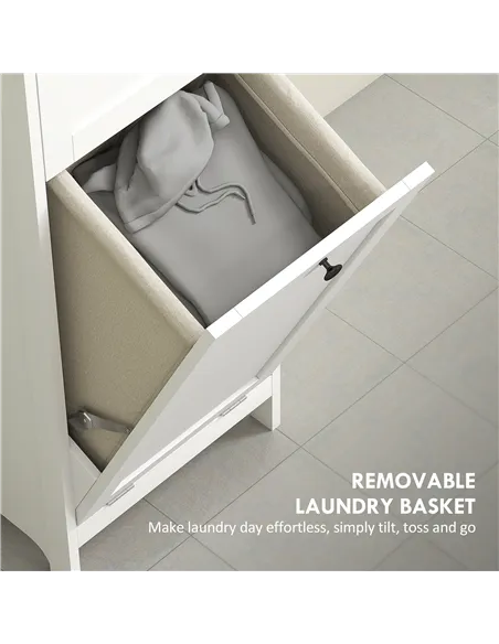 HOMCOM Tall Bathroom Cabinet, with Laundry Basket - White