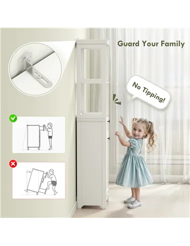 HOMCOM Tall Bathroom Cabinet, with Laundry Basket - White