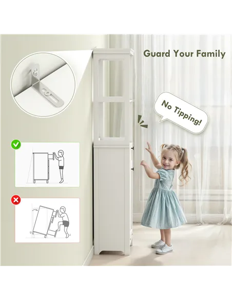 HOMCOM Tall Bathroom Cabinet, with Laundry Basket - White