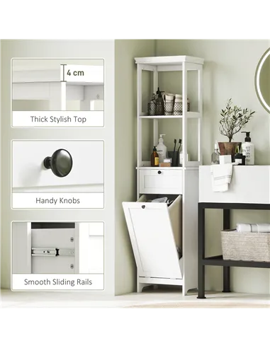 HOMCOM Tall Bathroom Cabinet, with Laundry Basket - White