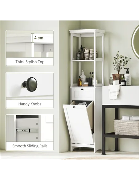 HOMCOM Tall Bathroom Cabinet, with Laundry Basket - White
