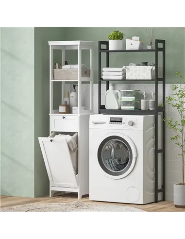 HOMCOM Tall Bathroom Cabinet, with Laundry Basket - White