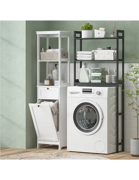 HOMCOM Tall Bathroom Cabinet, with Laundry Basket - White