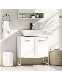HOMCOM Bathroom Vanity Unit, Under Sink Storage Cabinet with Soft-Close Doors for Basin without or with Pedestal, White 2