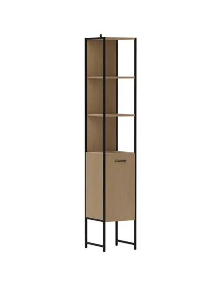 HOMCOM Tall Bathroom Cabinet with Open Shelves and Adjustable Shelf - Natural Wood Finish