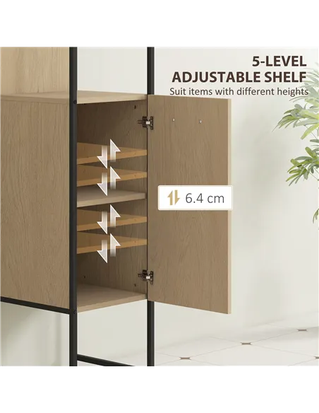 HOMCOM Tall Bathroom Cabinet with Open Shelves and Adjustable Shelf - Natural Wood Finish