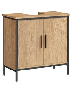 HOMCOM Bathroom Vanity Unit, Under Sink Storage Cabinet with 2 Doors, Adjustable Shelf for Basin without or with Pedestal, Oak