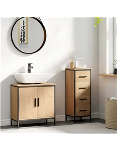 HOMCOM Bathroom Vanity Unit, Under Sink Storage Cabinet with 2 Doors, Adjustable Shelf for Basin without or with Pedestal, Oak 2