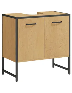 HOMCOM Bathroom Vanity Unit, Under Sink Storage Cabinet with Soft-Close Doors for Basin without or with Pedestal, Natural