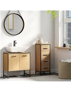 HOMCOM Bathroom Vanity Unit, Under Sink Storage Cabinet with Soft-Close Doors for Basin without or with Pedestal, Natural 2