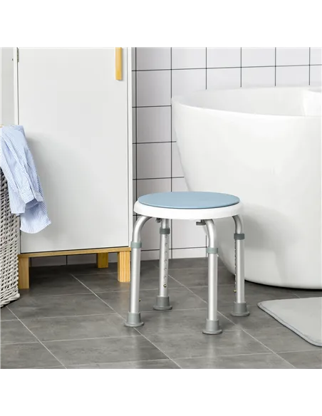 HOMCOM 360° Swivel Shower Chair, Height Adjustable Aluminium Shower Stool with Non-Slip Feet for Disabled, Elderly, Blue