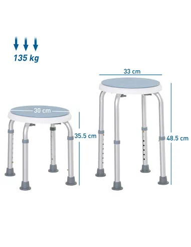 HOMCOM 360° Swivel Shower Chair, Height Adjustable Aluminium Shower Stool with Non-Slip Feet for Disabled, Elderly, Blue