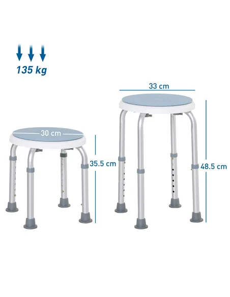 HOMCOM 360° Swivel Shower Chair, Height Adjustable Aluminium Shower Stool with Non-Slip Feet for Disabled, Elderly, Blue