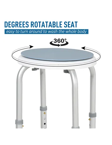 HOMCOM 360° Swivel Shower Chair, Height Adjustable Aluminium Shower Stool with Non-Slip Feet for Disabled, Elderly, Blue