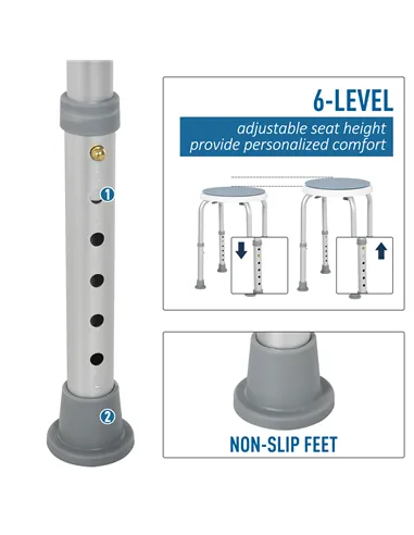 HOMCOM 360° Swivel Shower Chair, Height Adjustable Aluminium Shower Stool with Non-Slip Feet for Disabled, Elderly, Blue