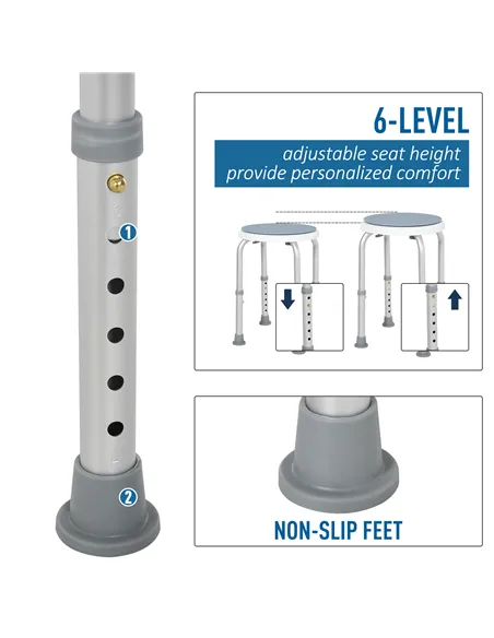HOMCOM 360° Swivel Shower Chair, Height Adjustable Aluminium Shower Stool with Non-Slip Feet for Disabled, Elderly, Blue