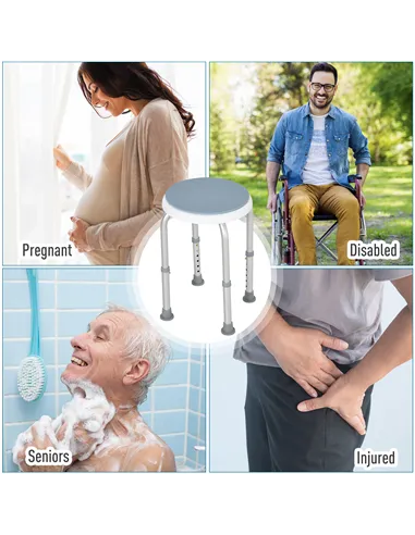 HOMCOM 360° Swivel Shower Chair, Height Adjustable Aluminium Shower Stool with Non-Slip Feet for Disabled, Elderly, Blue