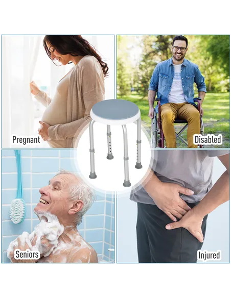 HOMCOM 360° Swivel Shower Chair, Height Adjustable Aluminium Shower Stool with Non-Slip Feet for Disabled, Elderly, Blue