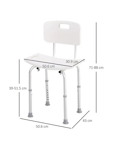 HOMCOM Bath Chair Shower Stool Safety Seat Bathroom Adjustable Positions Elderly Aids