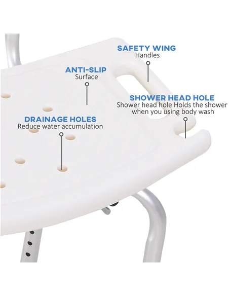 HOMCOM Bath Chair Shower Stool Safety Seat Bathroom Adjustable Positions Elderly Aids