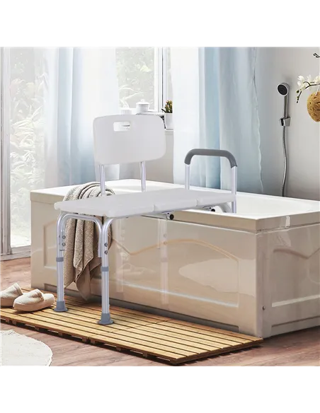 HOMCOM Height Adjustable Shower Chair, Non Slip Bath Transfer Bench for Elderly, Disabled with Armrest and Backrest, 300 lbs Cap