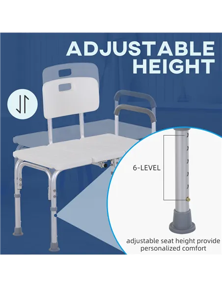 HOMCOM Height Adjustable Shower Chair, Non Slip Bath Transfer Bench for Elderly, Disabled with Armrest and Backrest, 300 lbs Cap