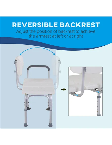 HOMCOM Height Adjustable Shower Chair, Non Slip Bath Transfer Bench for Elderly, Disabled with Armrest and Backrest, 300 lbs Cap