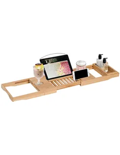HOMCOM Extendable Bamboo Bathtub Shelf Rack Bath Caddy Tray Bathroom Storage