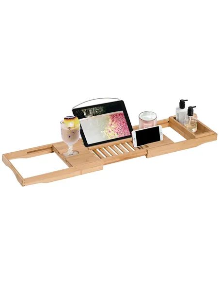 HOMCOM Extendable Bamboo Bathtub Shelf Rack Bath Caddy Tray Bathroom Storage