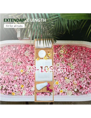 HOMCOM Extendable Bamboo Bathtub Shelf Rack Bath Caddy Tray Bathroom Storage