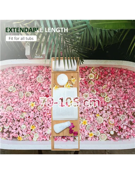 HOMCOM Extendable Bamboo Bathtub Shelf Rack Bath Caddy Tray Bathroom Storage