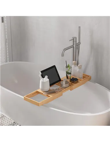 HOMCOM Extendable Bamboo Bathtub Shelf Rack Bath Caddy Tray Bathroom Storage