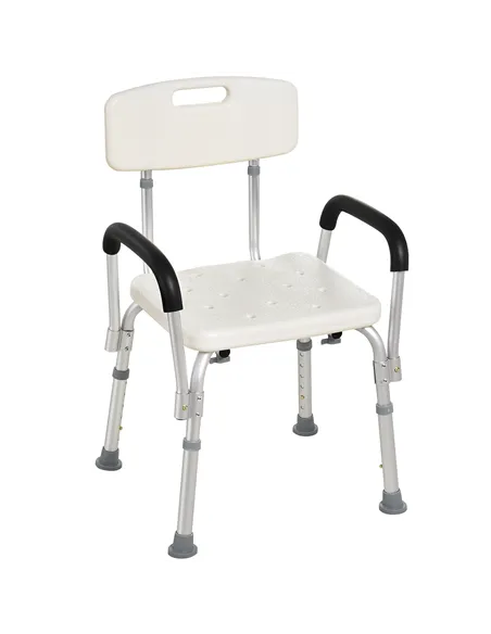 HOMCOM Adjustable Shower Chair, Shower Seat, Portable Medical Stool with Adjustable Back and Armrest for Mobility