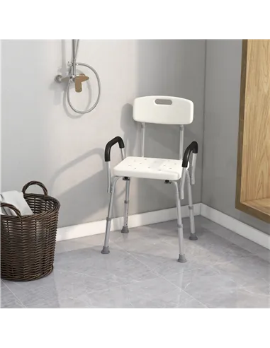 HOMCOM Adjustable Shower Chair, Shower Seat, Portable Medical Stool with Adjustable Back and Armrest for Mobility
